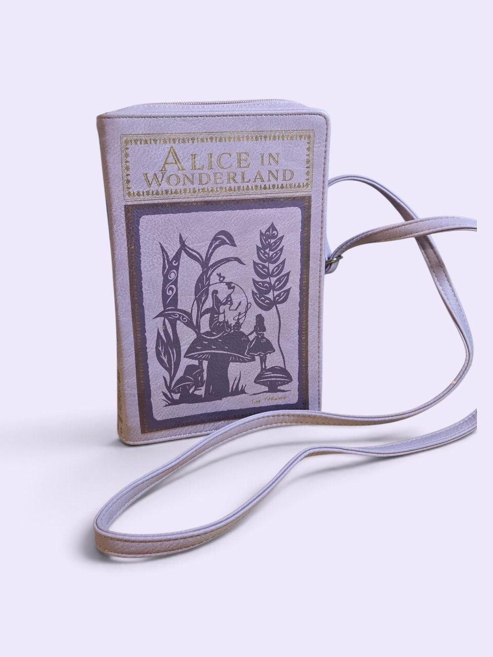 Alice in Wonderland Lavender Book-Shaped Crossbody Bag